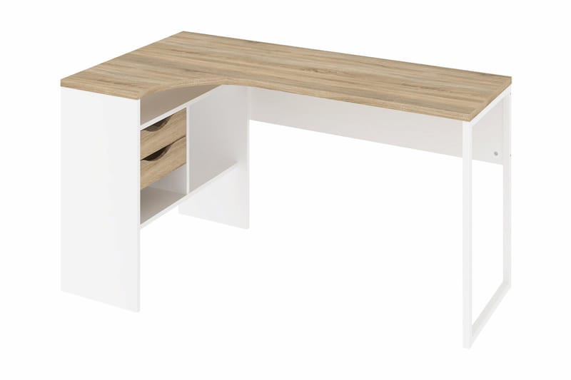 Hörnskrivbord Praxia Plus 145 cm med Förvaring Lådor + Hyllo - Ekfärg/Vit - Hörnskrivbord