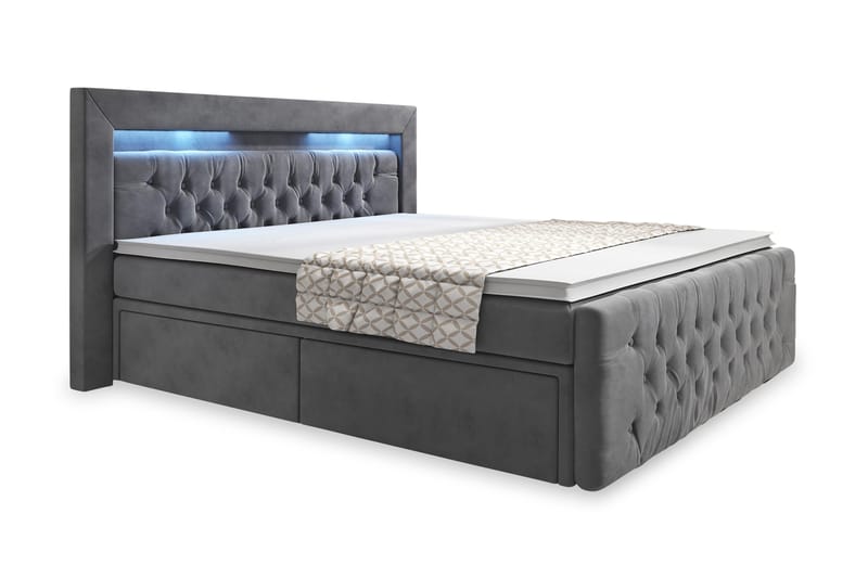 Komplett Sängpaket Celio 180x200 med Förvaring - Grå|Sammet - Säng med förvaring - Komplett sängpaket
