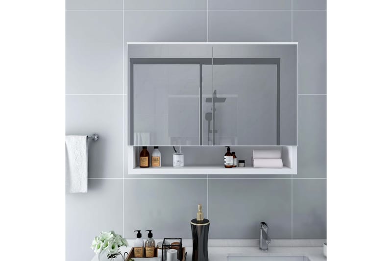 LED-Spegelskåp för badrum vit 80x15x60 cm MDF - Vit - Spegelskåp