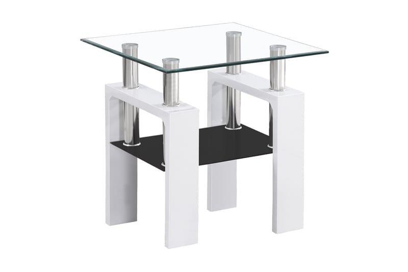 Soffbord Syalets D 60 cm med Förvaring Hylla - Glas/Vit - Soffbord