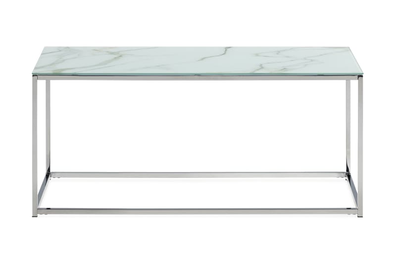 Soffbord Valeria 100 cm Marmormönster - Glas/Vit/Krom - Marmorbord - Soffbord