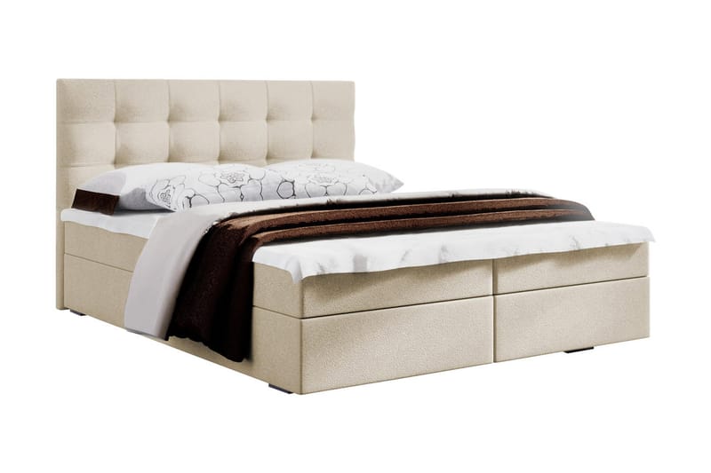 Komplett Sängpaket Selmes 160x200 Rutmönstrad Gavel - Vit - Kontinentalsäng - Komplett sängpaket