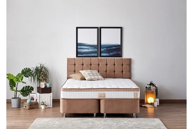 Kontinentalsäng Dubbel Pylpio 150x200 cm - Ljusbrun - Ställbar säng