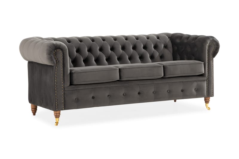 3-sits Soffa Chester Deluxe - Grå - Chesterfield soffa - 3 sits soffa - Howardsoffa
